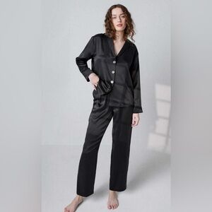 Lunya Black Satin Pajama Set
